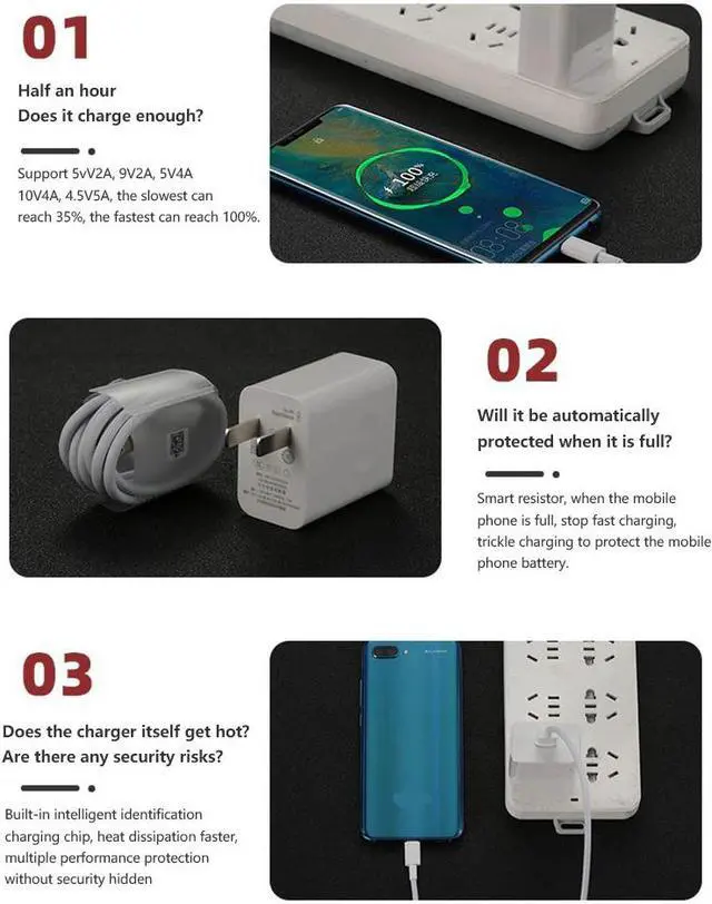 Alt view image 4 of 5 - 40W Super Fast Charger with 5A type C USB charging Data Cable for  P40/Mate 30  iphone US Japan korea 110V-220V