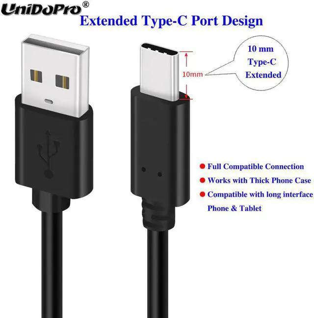 Alt view image 2 of 5 - 10mm Long USB-C Type C Extended Tip Fast Charger Cable for Ulefone Armor 9 7E 7 6S 6E 6 5 3WT 3W 3T 3 2S Power 6 5S 3S