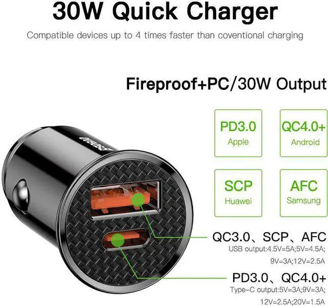 Alt view image 5 of 5 - 30W Quick Charge 4.0 3.0 Car Charger For Samsung SCP USB Type C PD 3.0 Fast Charging Car Phone Charger for Huawei