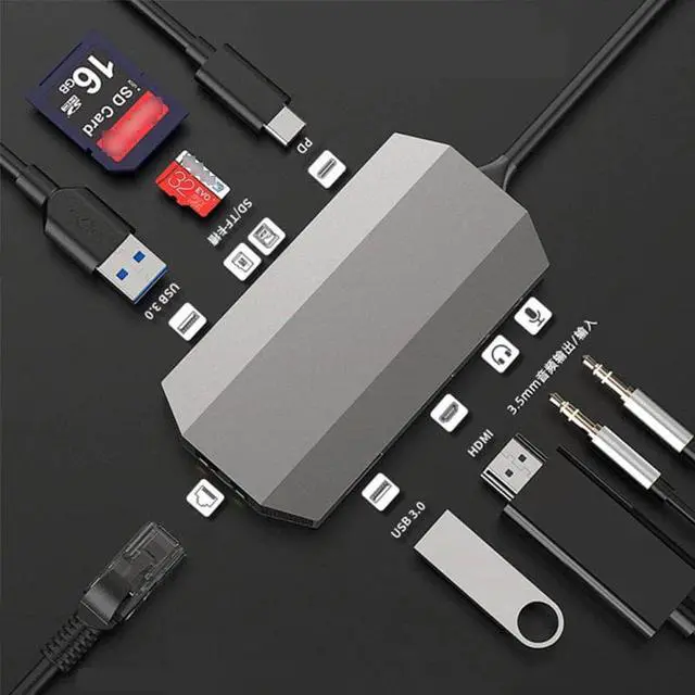 Alt view image 2 of 5 - J10 Type-C 9in1 HUB Multi USB3.0 Adapter Dock for MacBook Pro Accessories Type-c 3.1 Splitter 3Port USB C Card Reader