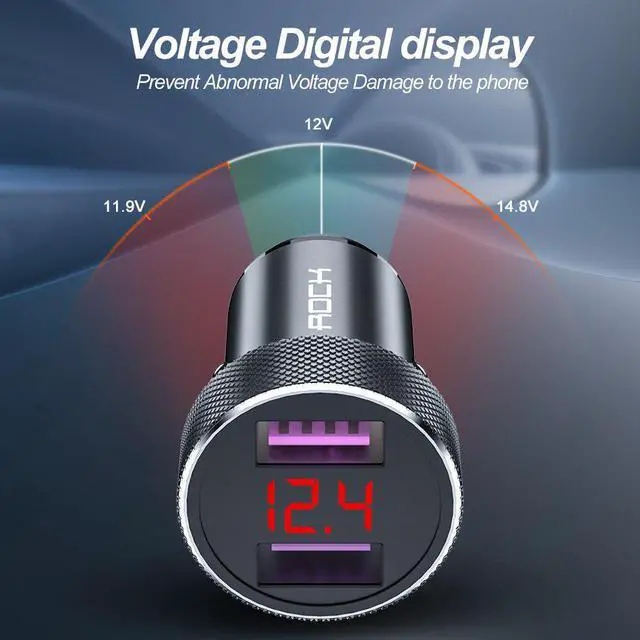 Alt view image 3 of 5 - 36W Metal Dual QC 3.0 LED Display Car Phone Charger Quick Charge 4.0 Usb Charger For iPhone Samsung Xiaomi Oneplus Adapter