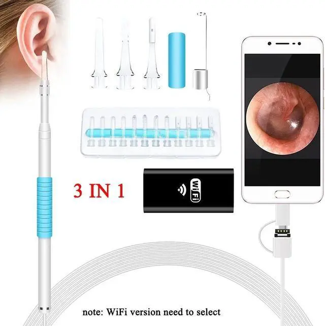 Main image of 3 In 1 Otoscope USB Earpick 1.3MP Endoscope Inspect Camera Wifi Ear Cleaning Tool HD Visual Ear Spoon for Ios Android Phone Pc