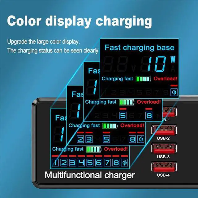 Alt view image 4 of 5 - 100W Multi-port USB Fast Charger For IPhone 11 Pro Max XS XR 8 Port Usb LCD Quick Charge 3.0 PD Charger For Samsung S10