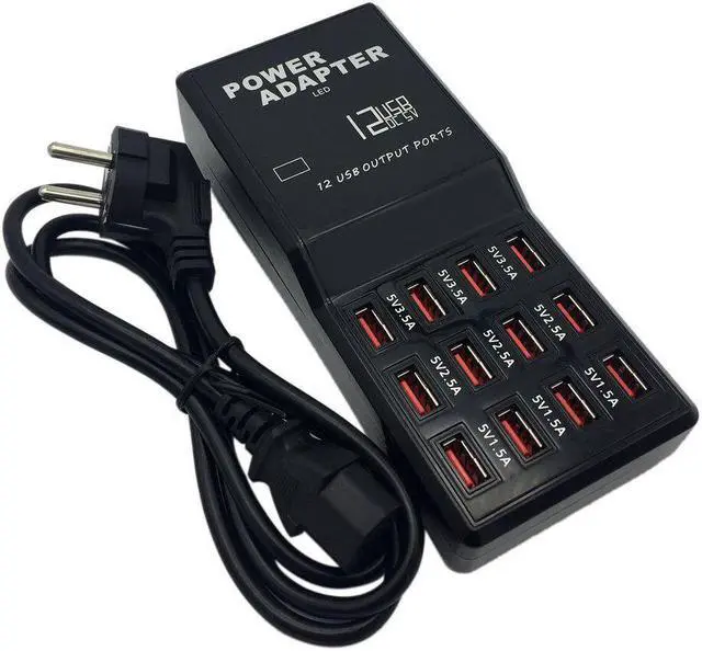 Main image of 12 Port Multiple USB Charger 5V 12A Output Max 0.3A Input Charging HUB Desktop Adapter Fast Charger for Phone Tablet PC 858