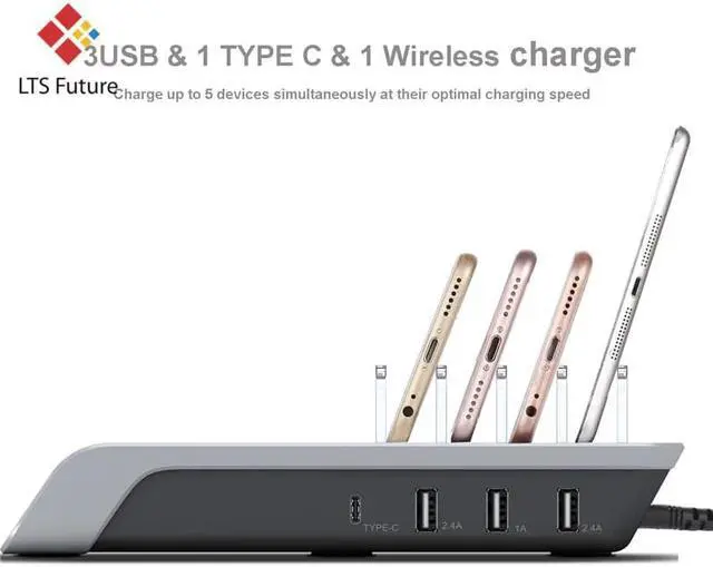 Alt view image 5 of 5 - Wireless Charger For Iphone Samsung Qc 3.0 Quick Charge Multi Usb Ports Charging Dock Station Desk Phone Organizer Multiple