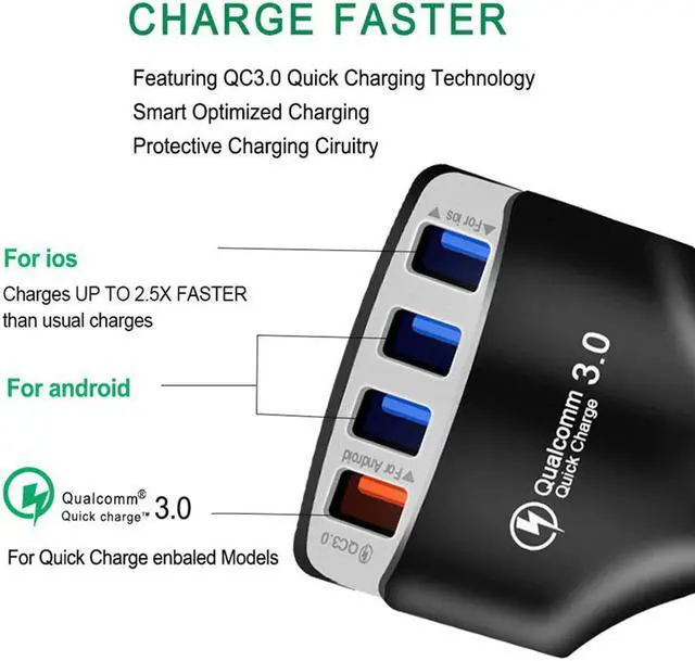 Alt view image 5 of 5 - 200PCS USB Car Charger Quick Charge 3.0 Rapid 4 Port Fast Car Charger Compatible with All Devices Phones Tablets