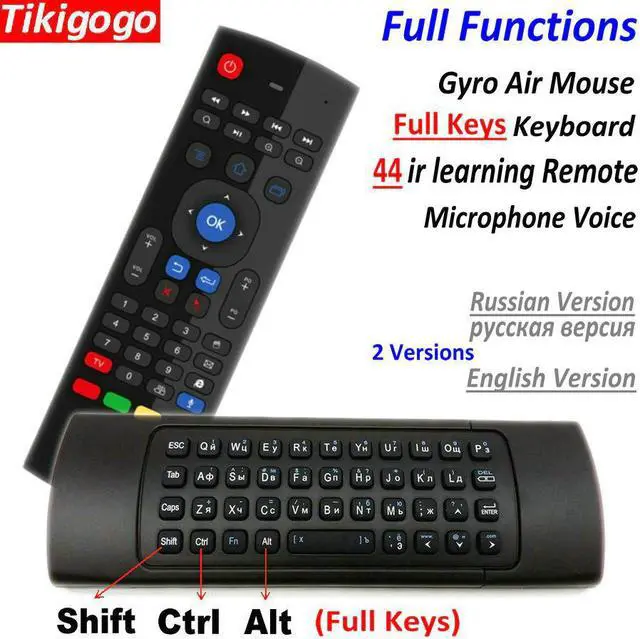 Main image of TK3 2.4G Wireless Fly Air Mouse Keyboard  English 44 IR Learning Voice for Android Smart TV Box PK MX3 G30 Remote control