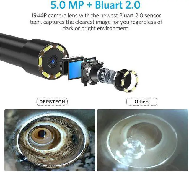 Alt view image 2 of 7 - 8mm lens Camera Endoscope HD 1200P IP68 2M Hard Flexible Tube Mirco USB Type-C Borescope Video Inspection for Android Endoscope