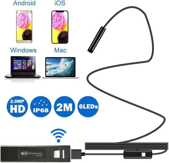 Main image of 1200P WIFI Endoscope Camera Mini Waterproof Soft Cable 2.0 Megapixels Inspection Camera 8mm 2M USB Endoscope Borescope Camera
