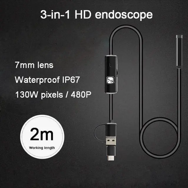 Alt view image 3 of 5 - 8mm 3 in 1 Endoscope Camera USB Mini Camcorders Waterproof 6 LED Borescope Inspection Cameras Endoscope for Android Smartphone