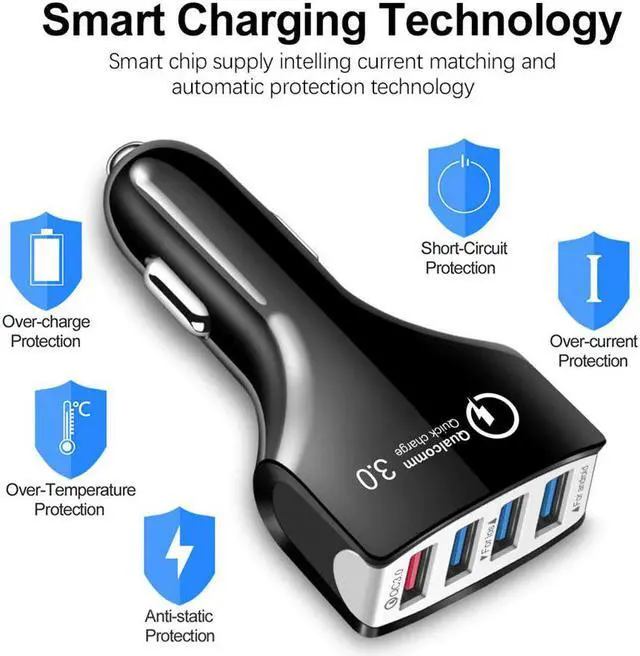 Alt view image 4 of 5 - 200PCS USB Car Charger Quick Charge 3.0 Rapid 4 Port Fast Car Charger Compatible with All Devices Phones Tablets