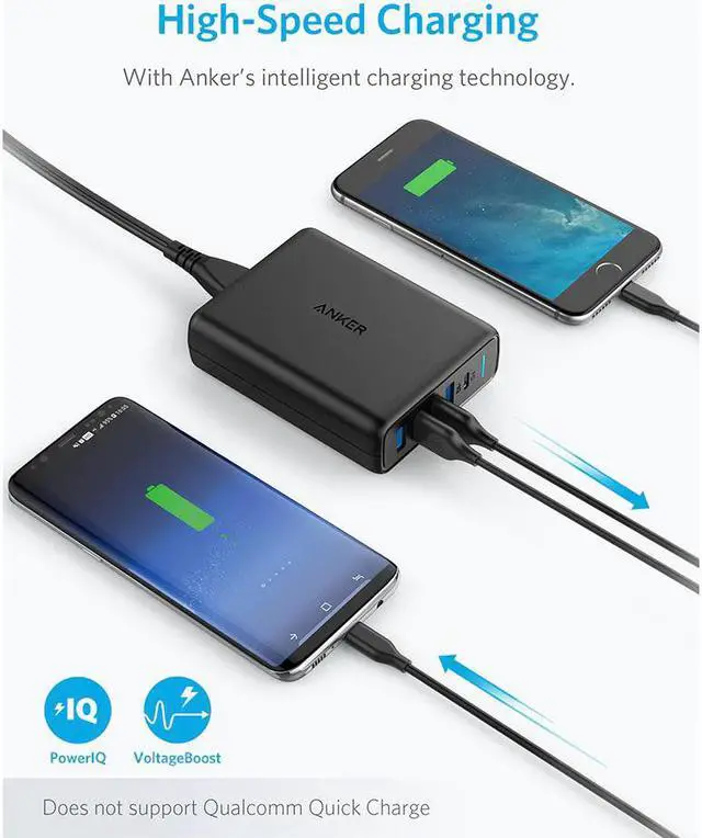 Alt view image 3 of 5 - USB C Premium 60W 5-Port Desktop Charger with One 30W Port for Apple MacBook Nexus 5X/6P 4 PowerIQ Ports for iPhone iPad