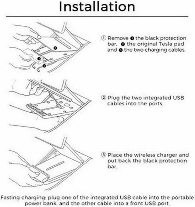 Alt view image 5 of 5 - Wireless Fast Charger Car Pad Mat Dual USB Fit For Tesla Model 3 2017-2019
