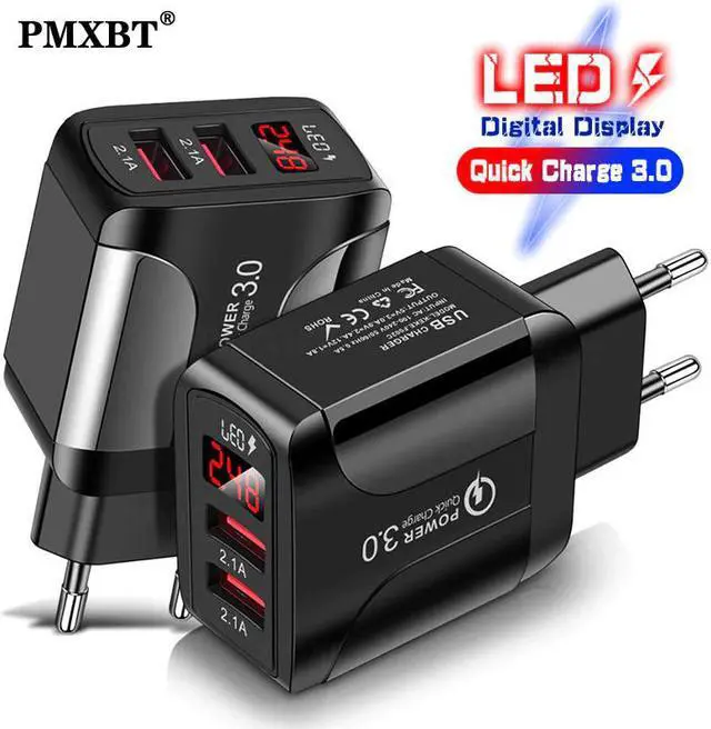 Main image of Charging USB Charger 18W EU US UK Plug Charging Adapter For iphone 11 XS XR 8 Samsung Xiaomi Dual USB Port With LED Display