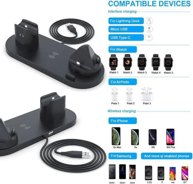 Alt view image 3 of 5 - 6 in 1 Wireless Charger Dock Station for iPhone/Android/Type-C USB Phones 10W Qi Fast Charging For  Watch  Pro