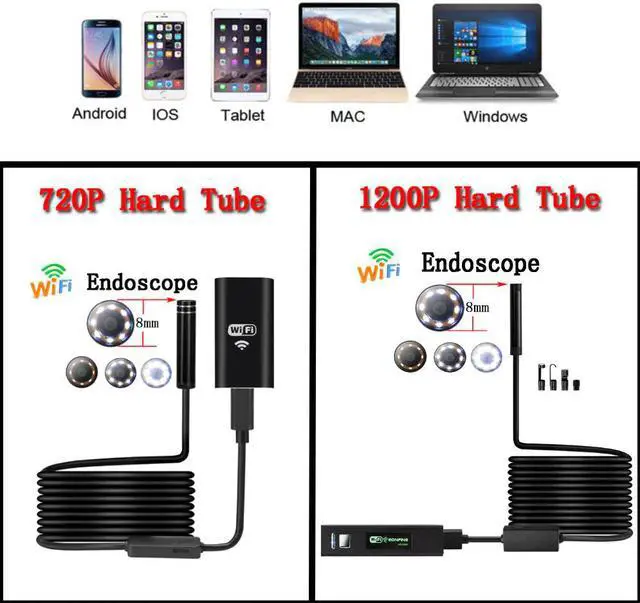 Alt view image 2 of 5 - Wifi Endoscope Camera For Iphone HD 8mm Android IOS Borescope Waterproof Hard Tube Inspection Mini Endoscope Camera
