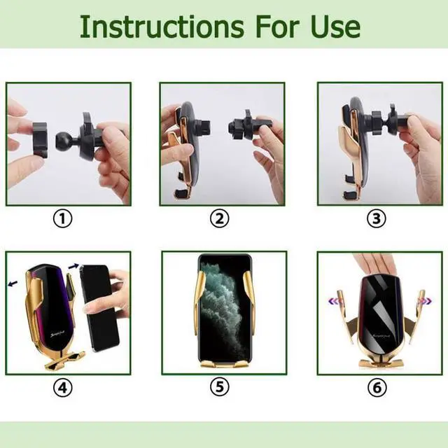 Alt view image 5 of 5 - 10W Car Fast Charging Wireless Car Charger Mount Phone Holder 360degree rotation Auto Clamp  for iPhone 11   S10