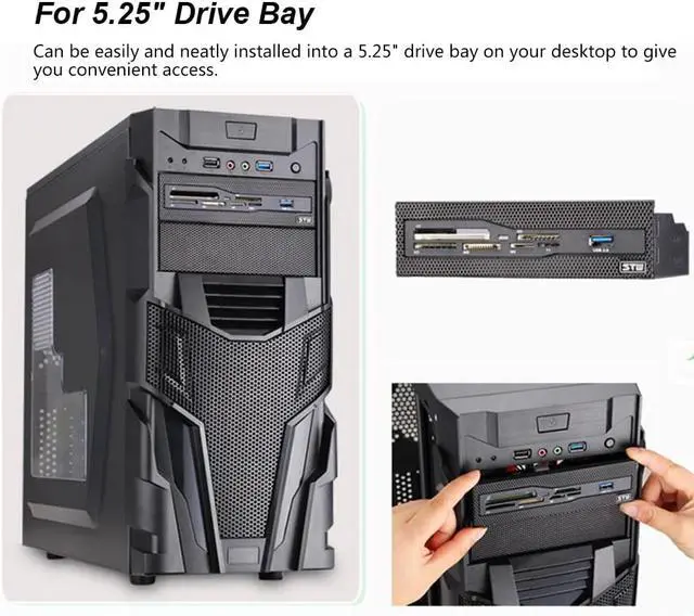 Alt view image 5 of 5 - PC Card Reader 5.25" Internal Media Multi-Function Dashboard Front Panel USB 3.0 CF XD MS M2 TF SD card reader 5.25 smart