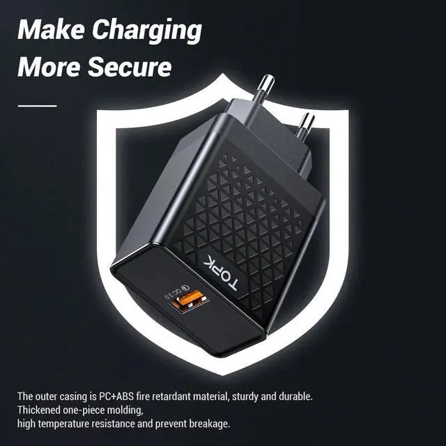 Alt view image 5 of 5 - B154Q 18W Quick Charge 3.0 Fast Mobile Phone Charger EU Plug Wall USB Charger Adapter for iPhone