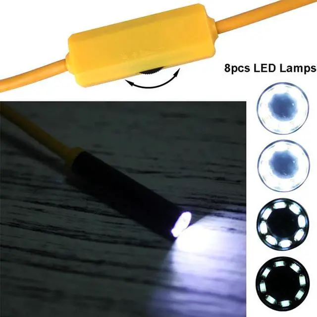 Alt view image 4 of 5 - Endoscope Camera HD 1200P Waterproof Inspection Borescope 8mm 8LED Hard Cable Semi Rigid Tube wireless Endoscopy Yellow