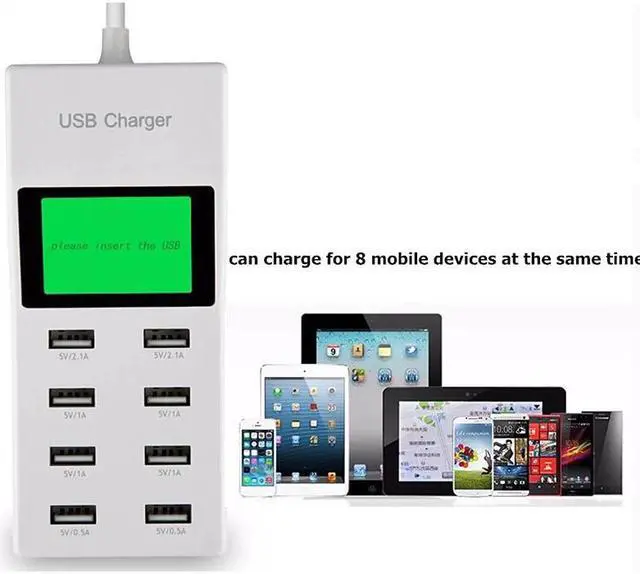 Alt view image 3 of 5 - 8 Port USB Wall Charger Charging Station Socket LED HUB Adapter for Mobile Phone Smartphone Tablets Travel Office Home Digital