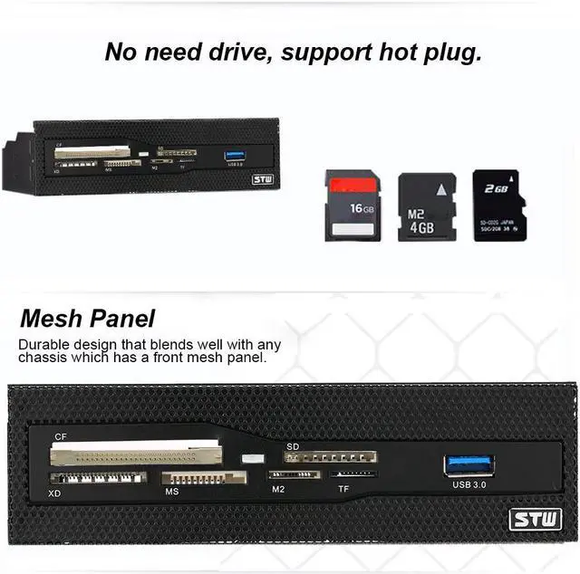 Alt view image 5 of 5 - 5.25" Internal Card Reader Media Multi-Function Dashboard PC Front Panel USB 3.0 Support CF XD MS M2 TF SD Card Reader Smart