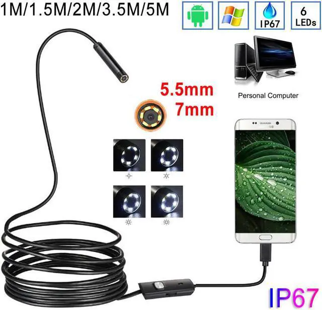 Main image of 5.5mm 7mm Endoscope Camera 1M/1.5M/2M/3.5M/5M Flexible IP67 Waterproof Inspection Borescope Camera For Android 6 LEDs Adjustable