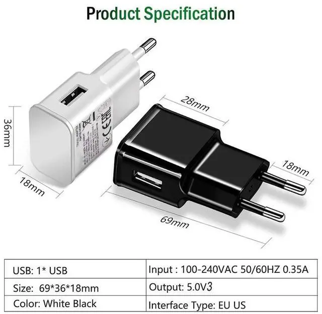 Alt view image 5 of 5 - For  S10 S9 S8 Plus Wall Fast charger Type C Cable For  20  Redmi Android Phone Fast Charging Travel Adapter