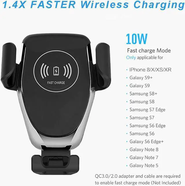 Alt view image 2 of 5 - Wireless Charger 10W Mobile Phone Fast Charger Bracket Mount Car Air Vent Phone Holder For iPhone XS XR X 8