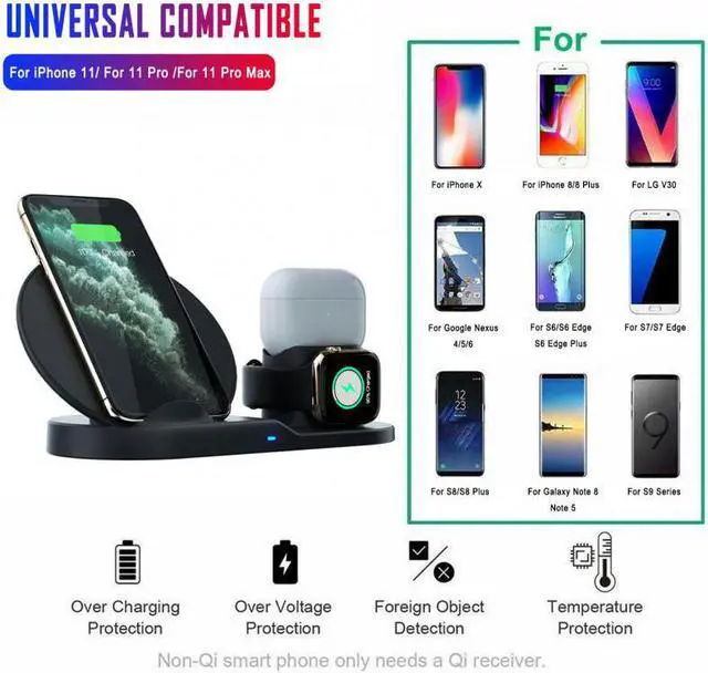 Alt view image 5 of 5 - Charge 3 In 1 Wireless Charger For Iphone 11 Pro Charger Dock For  Watch 5 4  Pro Wireless Charge Stand 10W