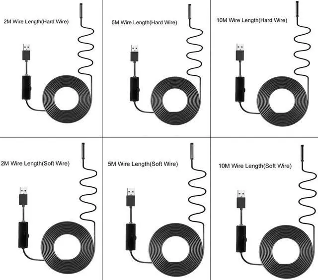Alt view image 3 of 5 - 10m Industrial Endoscope Borescope Inspection Camera Built-in 8pcs LEDs 8mm Lens IP67 Waterproof USB Endoscope Soft/Hard Wire