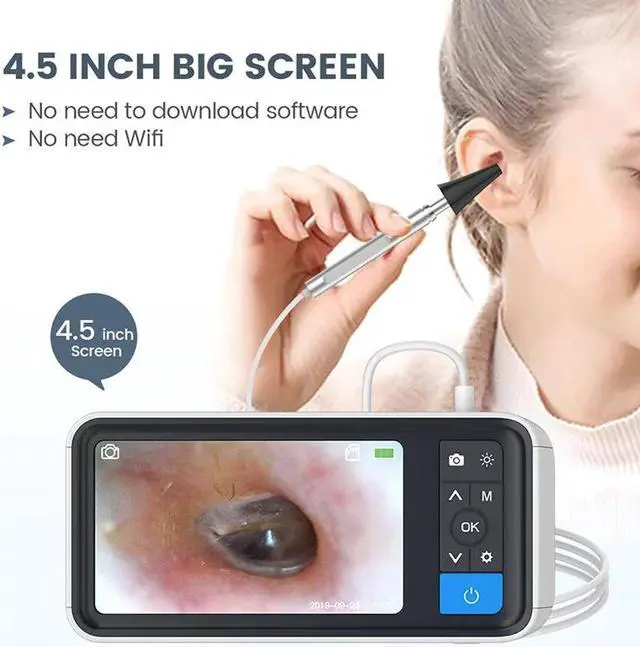 Alt view image 5 of 5 - Otoscope 3.9mm Lens Ear Inspection Camera 4.5 inch IPS Color Screen with 6 LED IP67 720P HD CMOS Sensor for Ear Nose
