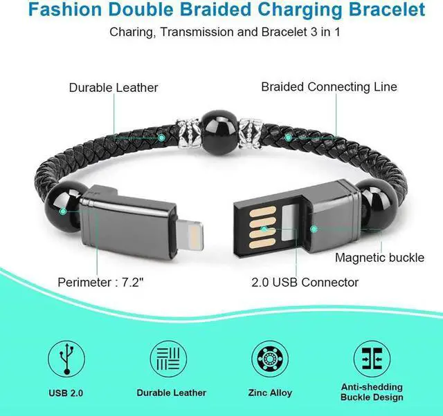 Alt view image 2 of 5 - Leather Portable USB Type C Bracelet Phone Charger Micro Usb Charging Data Carregador Portatil For Xiaomi MI9 Samsung S20 S10