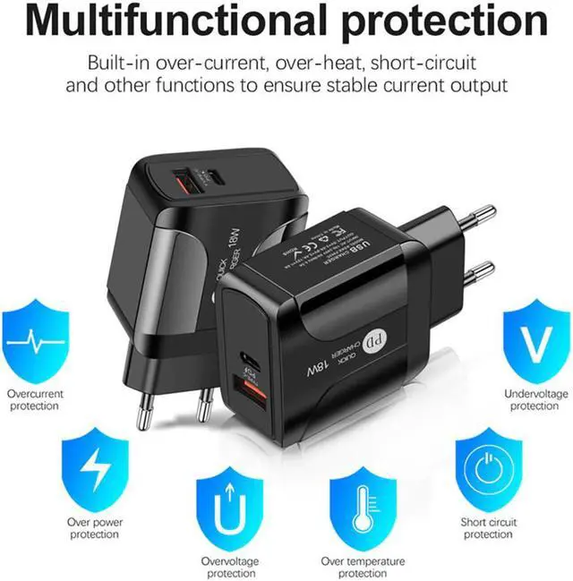 Alt view image 3 of 5 - USB Charger Quick Charge QC 3.0 PD Charger 18W QC3.0 USB Type C Fast Charging For IPhone 11Pro 8 X Google Charger Adapter