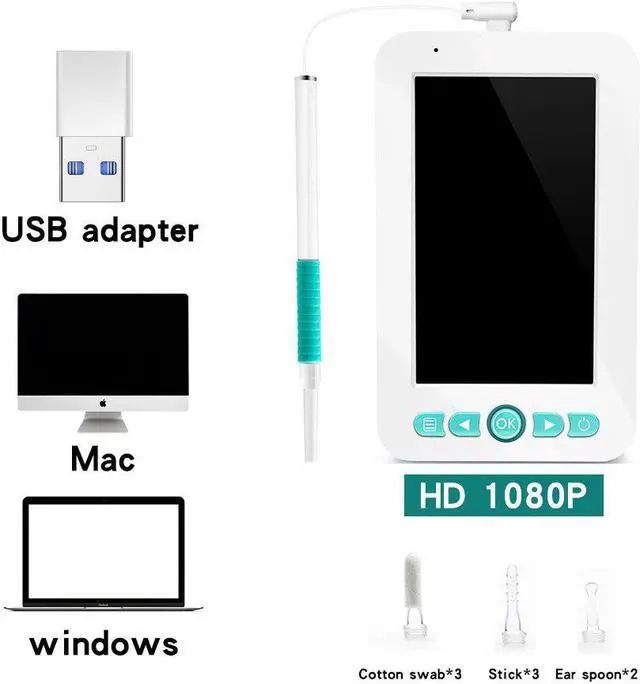 Alt view image 5 of 5 - 4.3 Inch Display family Healthcare Otoscope Nose Ear Inspection Scope 1080P Visual Handheld Endoscope Camera Oral Cavity Tester