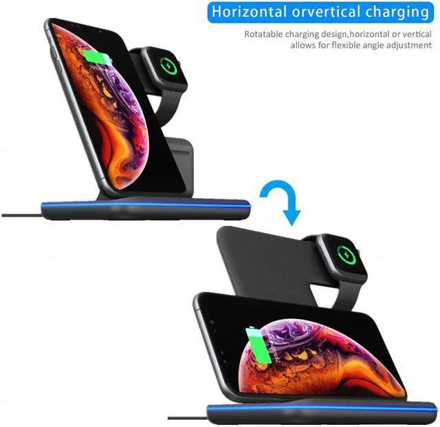 Alt view image 5 of 5 - 3in1 Qi Fast Wireless Charger For  Watch 5 4 3 2 1 Quick Charging Dock Station For Iphone 8 Pus XS 11 Pro MAX