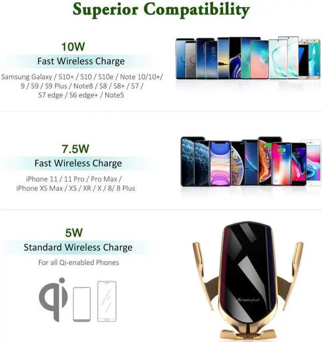 Alt view image 3 of 5 - 10W Car Fast Charging Wireless Car Charger Mount Phone Holder 360degree rotation Auto Clamp  for iPhone 11   S10