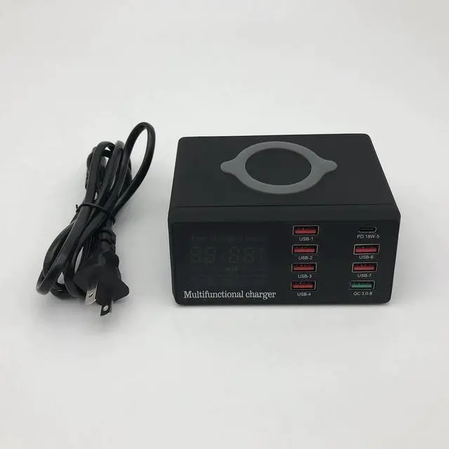 Alt view image 5 of 5 - 100W PD QC 3.0 Quick Charger 8 Ports Smart USB Digital Display Charging Dock Station Qi Wireless Fast Charger for iPhone