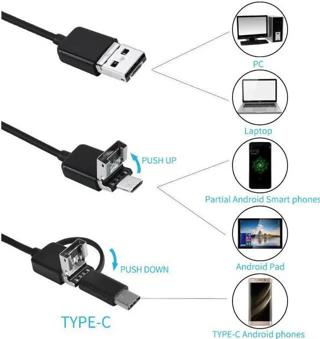 Alt view image 3 of 5 - 7mm Endoscope Camera Waterproof Flexible IP67 Micro USB Inspection Borescope Camera for Android PC Notebook 6LEDs Adjustable