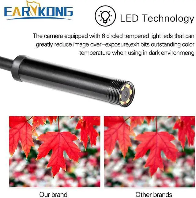 Alt view image 2 of 5 - 7mm Endoscope Camera Flexible IP67 Waterproof 6 Adjustable LEDs Inspection Borescope Camera Micro USB OTG Type C for Android PC