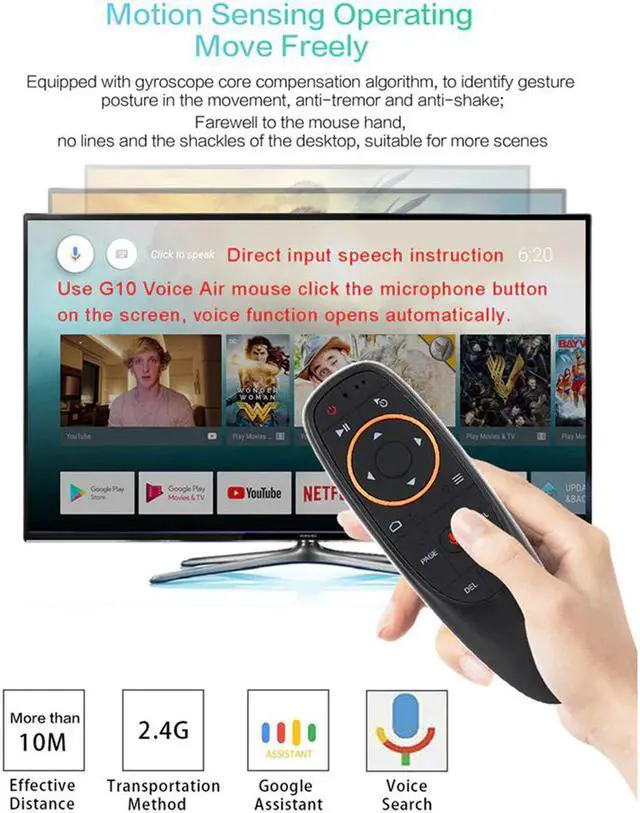 Alt view image 3 of 5 - L8STAR G10S Air Mouse 2.4G Voice Remote Control USB Receiver Gyro Sensing Wireless Smart Areo Mouse for Android TV BOX Projector