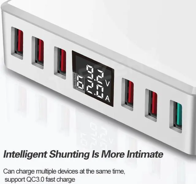 Alt view image 4 of 5 - 6 Ports Quick Charge 3.0 USB Charger Adapter Digital Display USB Charger Fast Phone Charger For iPhone samsung S10 xiaomi huawei