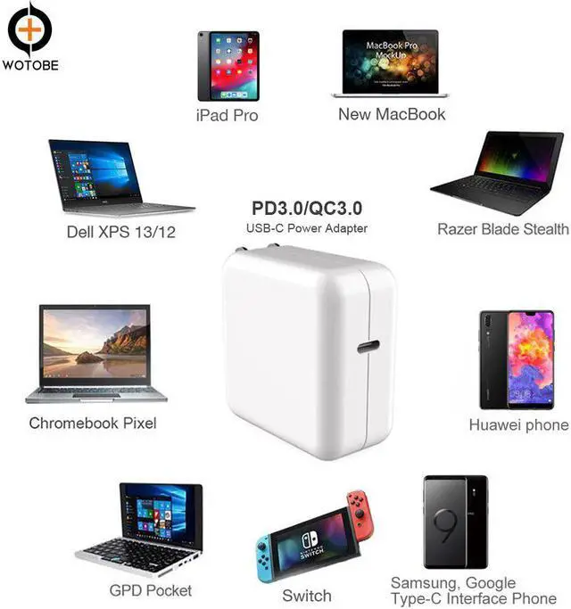 Alt view image 2 of 5 - PD Charger USB-C Power Adapter 18W 30W 61W 87W QC3.0 PD Charger For new MacBook Pro/Air Macbook iphone 11 pro/iPad Pro 2018