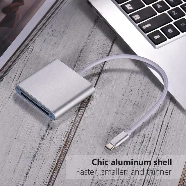Alt view image 4 of 5 - Type-C Card Reader USB 3.0 Card Reader 3-in-1 TF/SD/CF Card Reader Aluminum Alloy Card Reader Silver