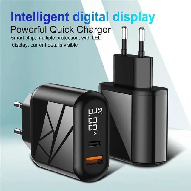 Alt view image 3 of 5 - 18W USB Charger QC 3.0 4.0 PD Fast Charging LED Display Type C Charger For iPhone  S10   Phone Charge Adaptor