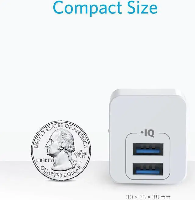Alt view image 2 of 5 - USB Charger, PowerPort Mini Dual Port Phone Charger, Super Compact USB Wall Charger 2.4A Output & Foldable Plug