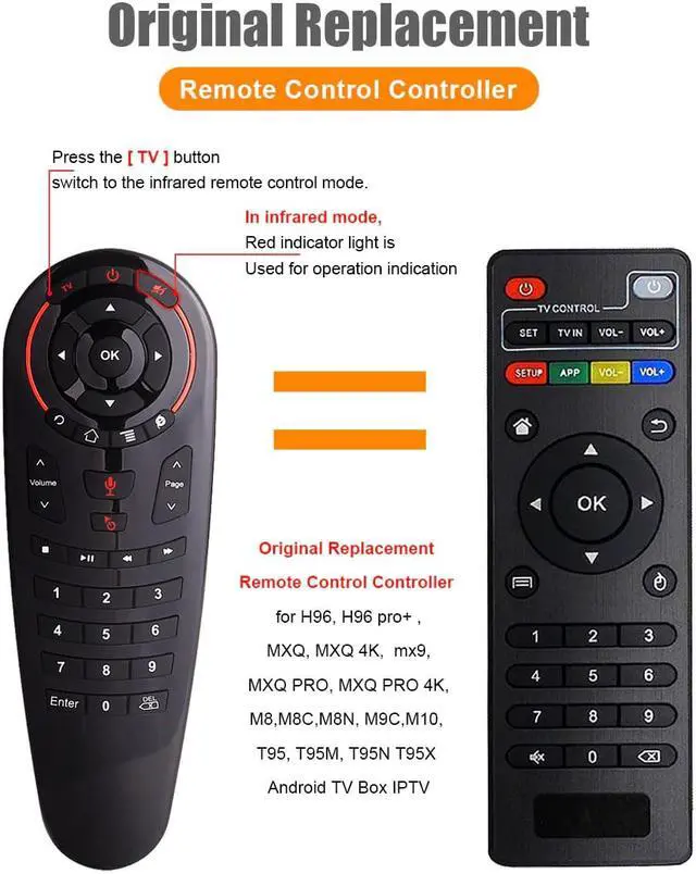 Alt view image 5 of 5 - Voice Remote Control Air Mouse Wireless Mini Keyboard support Google Assistant 33 Keys with IR Learning for Android TV Box