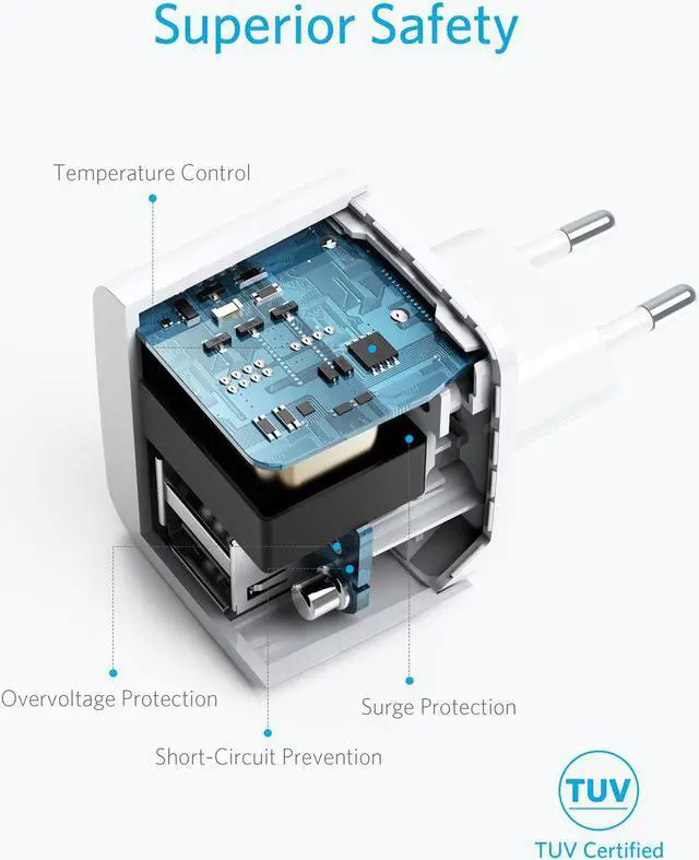 Alt view image 5 of 5 - USB Charger, PowerPort Mini Dual Port Phone Charger, Super Compact USB Wall Charger 2.4A Output & Foldable Plug
