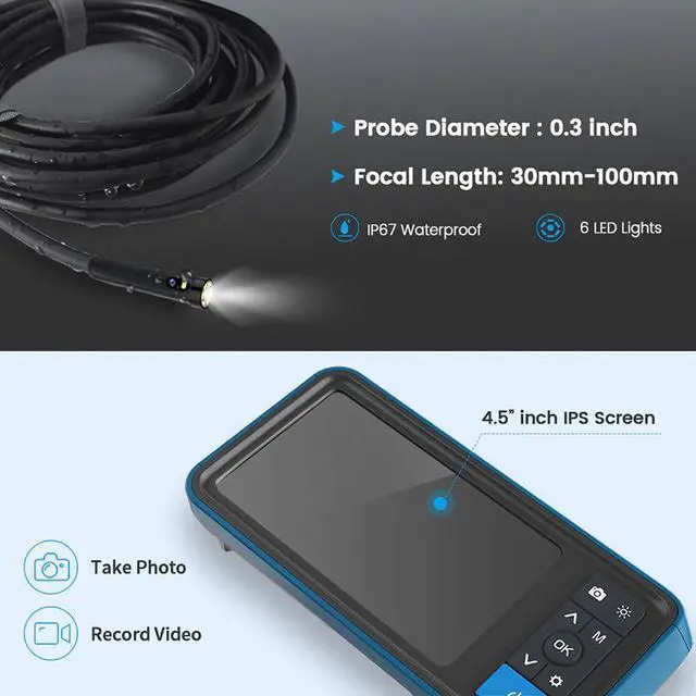 Alt view image 4 of 5 - Pipe Sewer Inspection Camera 8MM Dual Lens 1080P Industrial Endoscope 4.5 Screen Waterproof Borescope Snake Camera with 6 LED