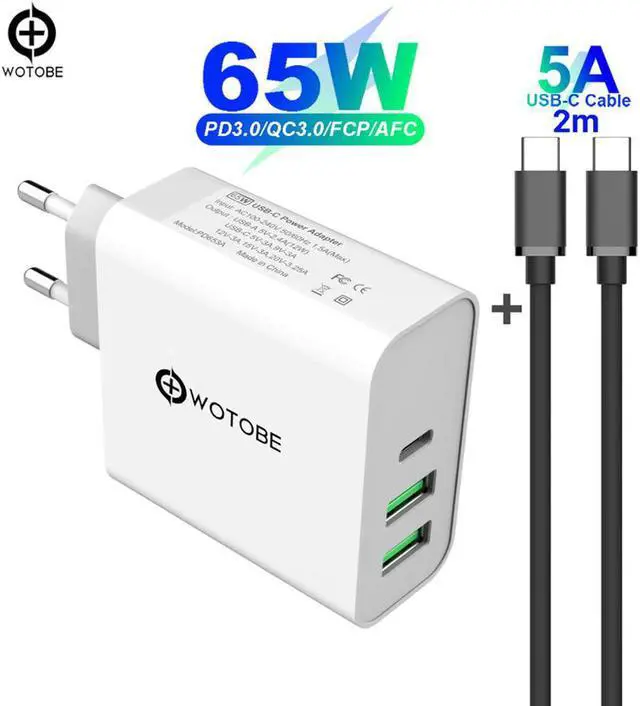 Main image of 65W TYPE-C USB-C Power Adapter,1Port PD60W QC3.0 Charger For USB-C Laptops MacBook Pro/Air iPad Pro,2port USB for S8/S10 iPhone